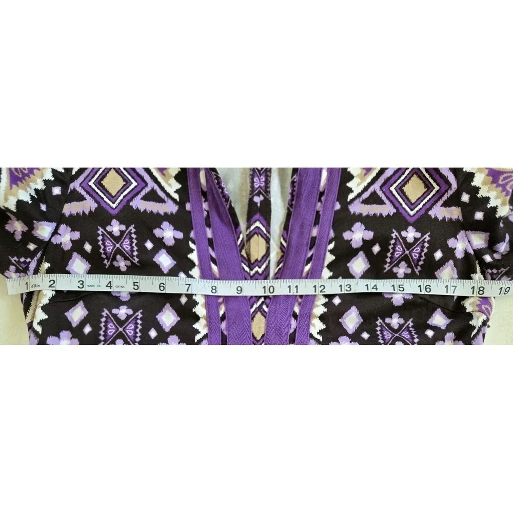 Tory Burch Purple Geometric Ikat Print Split Neck Tunic Dress Size 6 Boho Chic‎